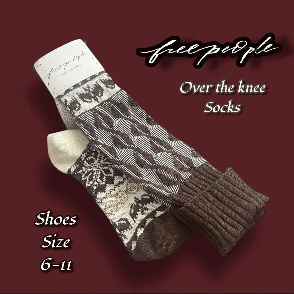 Free People Patterned Brown and Cream Over the Knee Socks NWT!